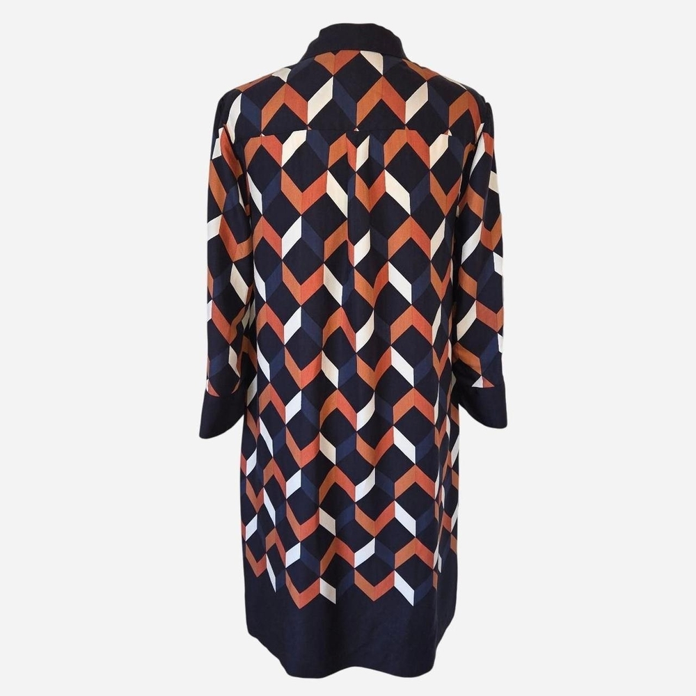 Hobbs Aubery Collared Dress Geometric Retro Diamon Pattern Navy Orange Size 4 - Picture 5 of 9